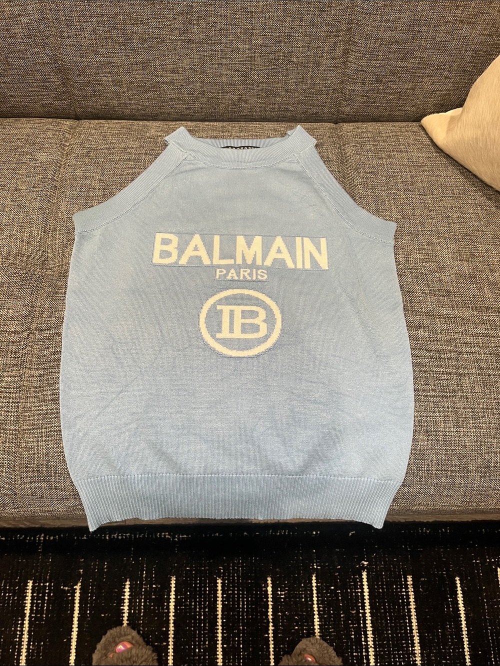 Balmain Light Blue Crewneck Logo Sweater - Men